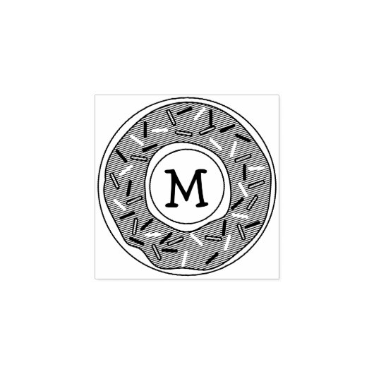 Donuts Schattig Kind Monogram Initiaal Donut Rubberstempel (Afrduk)