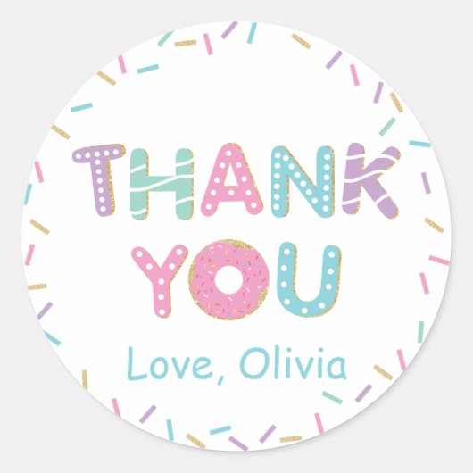 Donuts Spikkels Verjaardag Baby Shower Bedankt Ronde Sticker (Voorkant)