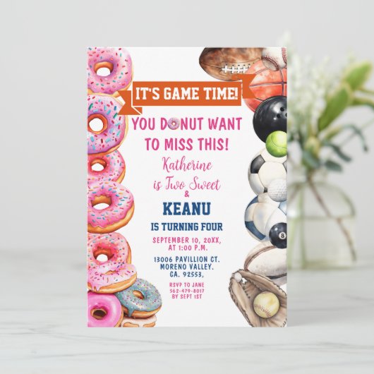 Donuts Sportballen Broers en Zussen Gezamenlijk Ve Kaart (Staand voorkant)