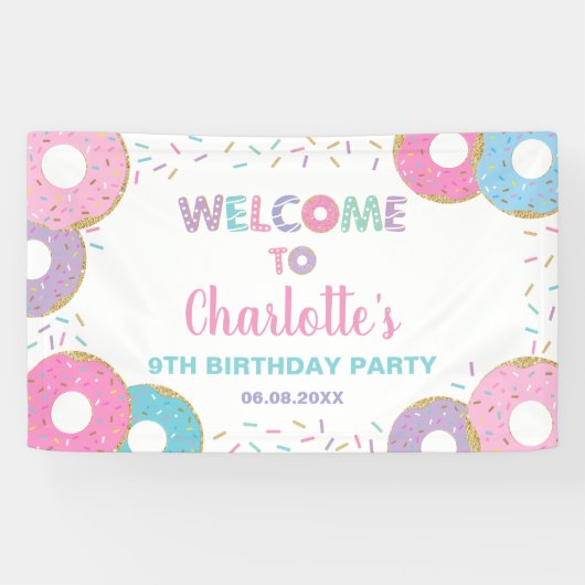Donuts Sprinkles Birthday Baby shower Backdrop Spandoek (Horizontaal)