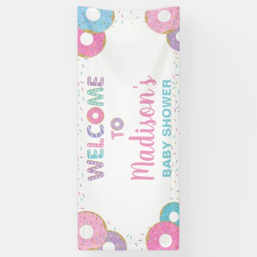 Donuts Sprinkles Birthday Baby shower Backdrop Spandoek (Verticaal)