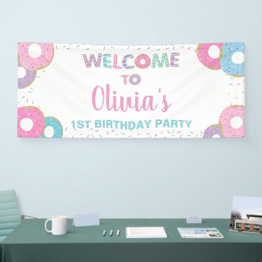Donuts Sprinkles Birthday Baby shower Backdrop Spandoek (Beurs)
