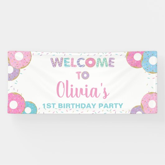 Donuts Sprinkles Birthday Baby shower Backdrop Spandoek (Horizontaal)
