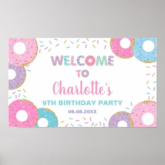 Donuts Sprinkles Birthday Baby shower Welcome Sign Poster (Voorkant)