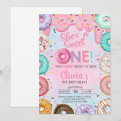 Donuts Sweet Een meisje 1e verjaardag uitnodiging. Kaart (Voorkant / Achterkant)