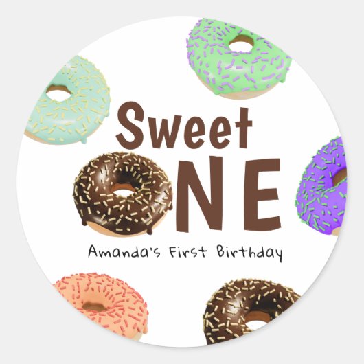 Donuts Sweet One 1e Verjaardag Ronde Sticker (Voorkant)