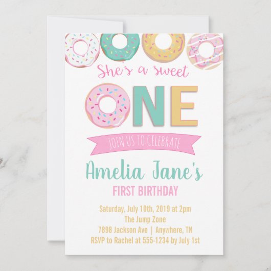 Donuts Sweet One First Birthday Invitation Kaart (Voorkant)