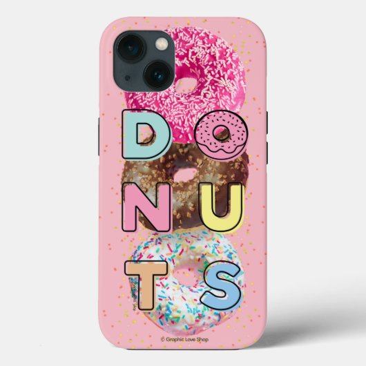 Donuts Typografie ontwerp over Donut Achtergrond Case-Mate iPhone Case (Achterkant)