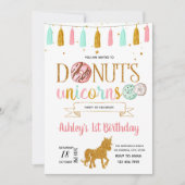 Donuts unicorn party-uitnodiging kaart (Voorkant)