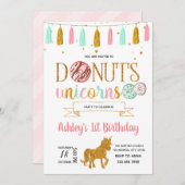 Donuts unicorn party-uitnodiging kaart (Voorkant / Achterkant)
