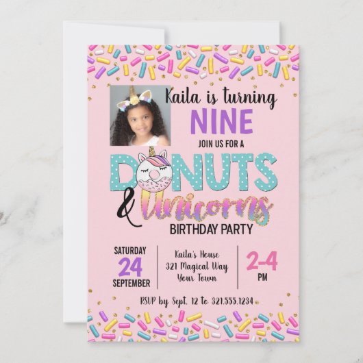 Donuts & Unicorns Threadparty Invitation Kaart (Voorkant)