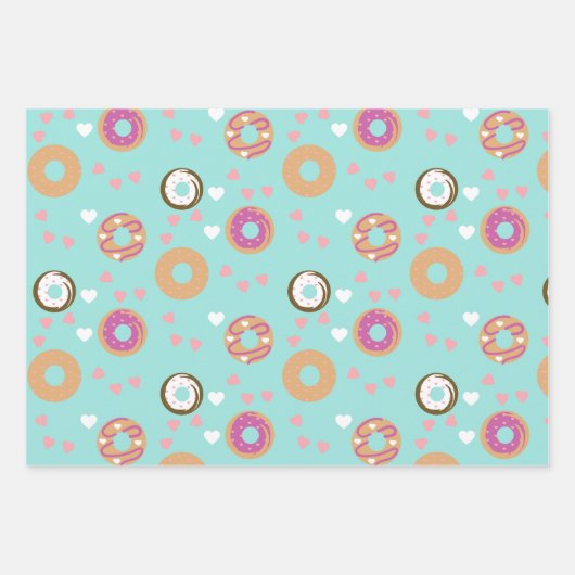 Donuts Valentijnsdag Harten Rode roze Blauwgroen Inpakpapier Vel (Voorkant 3)