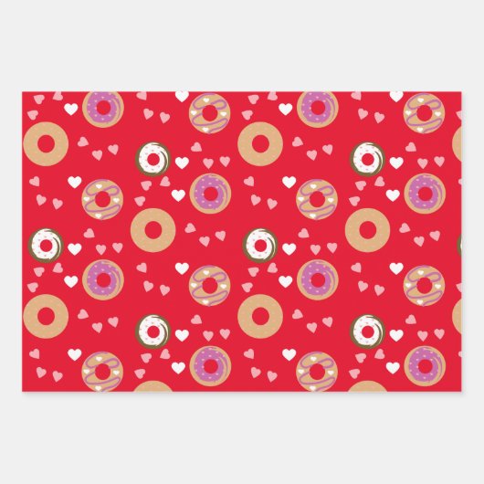 Donuts Valentijnsdag Harten Rode roze Blauwgroen Inpakpapier Vel (Voorkant)