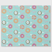 Donuts Valentijnsdag Harten Rood Zee Teal Cadeaupapier (Vlak)