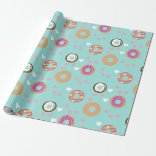 Donuts Valentijnsdag Harten Rood Zee Teal Cadeaupapier