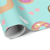 Donuts Valentijnsdag Harten Rood Zee Teal Cadeaupapier (Rol Hoek)