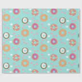 Donuts Valentijnsdag Hearts Red Zee Blauwgroen Cadeaupapier (Vlak)