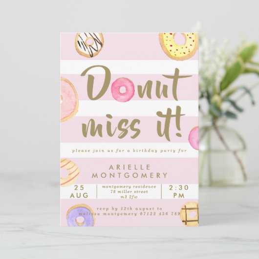 Donuts van roze en goudkleurige Waterverf Kaart (Staand voorkant)