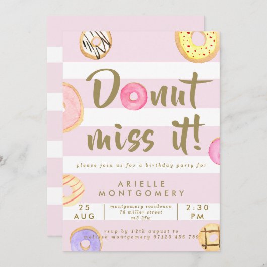 Donuts van roze en goudkleurige Waterverf Kaart (Voorkant / Achterkant)