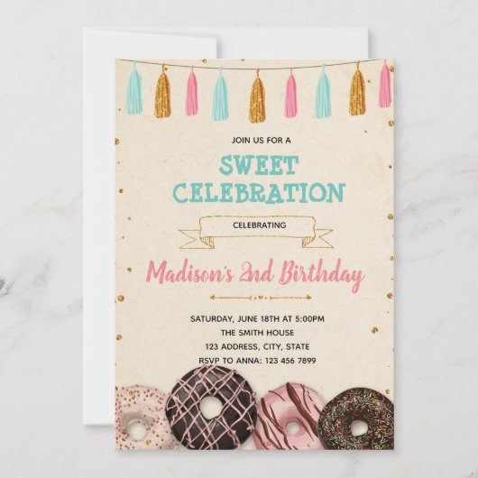 Donuts verjaardag baby shower uitnodiging (Voorkant)