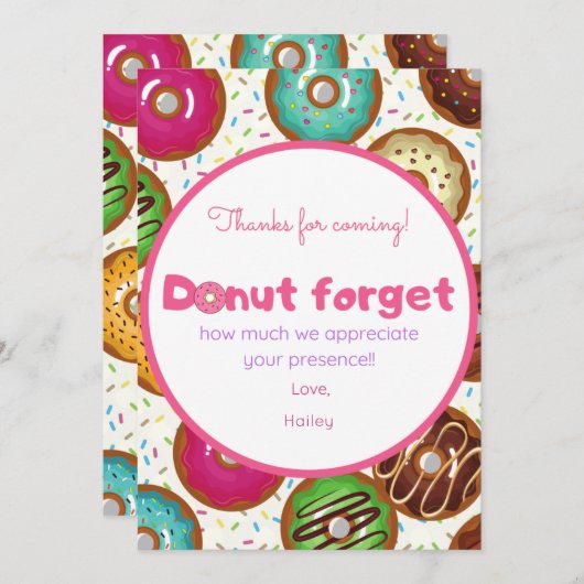 Donuts verjaardagsfeestje bedankje bedankkaart (Voorkant / Achterkant)