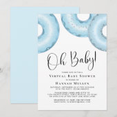 Donuts Virtual Baby shower Blue Invitation Kaart (Voorkant / Achterkant)