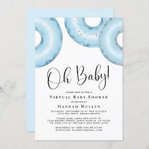 Donuts Virtual Baby shower Blue Invitation Kaart
