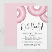 Donuts Virtual Baby shower Pink-uitnodiging Kaart (Voorkant / Achterkant)