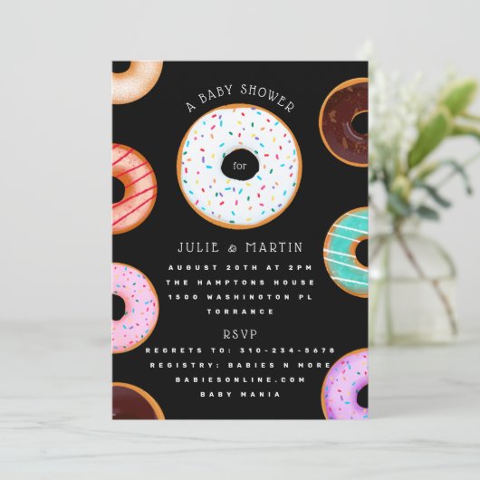 Donuts Zwart Baby shower Kaart (Staand voorkant)