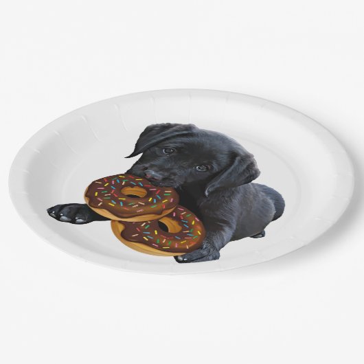 Donuts - Zwart Lab - Zwart Lab Papieren Bordje (Gekanteld)