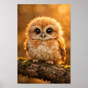 Donzige Babyuil op Tak Bos Natuur Nursery Poster
