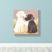 donzige honden | Pet Waterverf schilderij Canvas Afdruk (Insitu (Houten vloer))