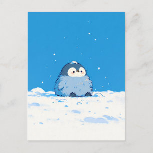 Donzige Pinguïnkuiken in Besneeuwd Winterlandschap Briefkaart