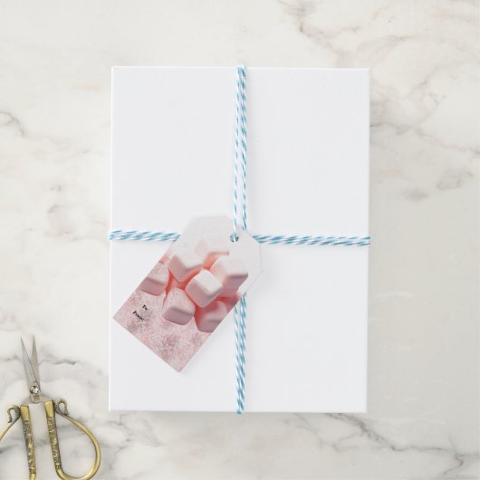 donzige roze marshmallows cadeaulabel (Met Touw)