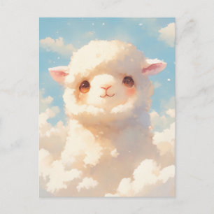 Donzige Witte Baby Alpaca die door de Wolken gluur Briefkaart