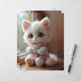 Donzige witte en lichtroze kat scrapbookpapier