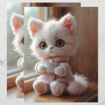 Donzige witte en lichtroze kat scrapbookpapier