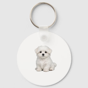 Donzige Witte Maltezer Puppy Portret Schattige Hon Sleutelhanger