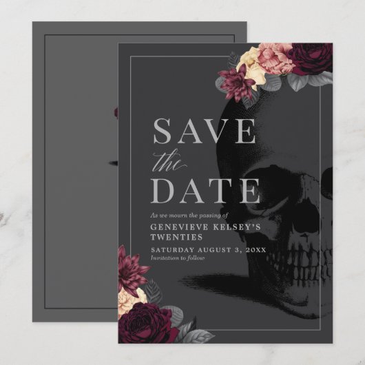 Dood aan je 20-partij: sla de datum op met bloem kaart (Voorkant / Achterkant)