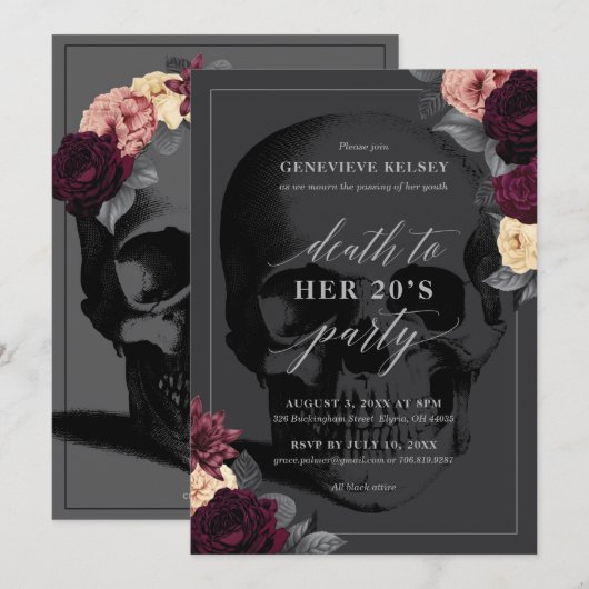 Dood aan je partijuitnodiging met bloemen kaart (Voorkant / Achterkant)