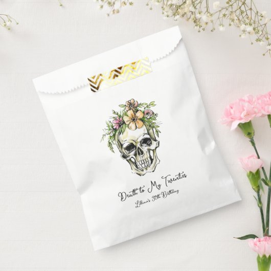 Dood aan mijn 20e verjaardag schedel bedankzakje (Gezegeld)