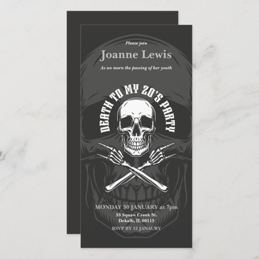 Dood aan mijn 20e verjaardag uitnodiging, 30e verj (Voorkant / Achterkant)