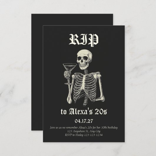 Dood aan mijn 20s verjaardag uitnodiging | skelet (Voorkant / Achterkant)