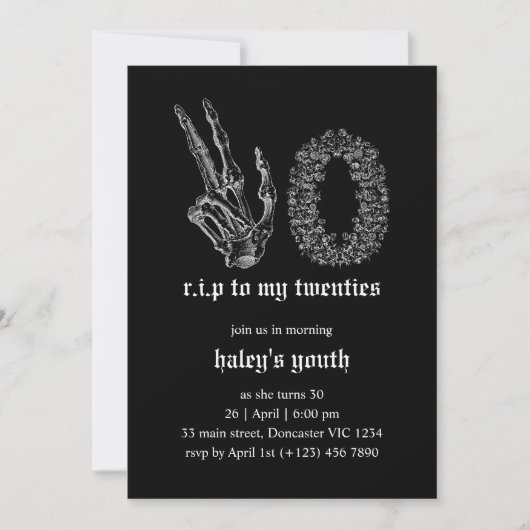 Dood aan Mijn Jeugd Skelet Begrafenis 30e Verjaard Kaart (Voorkant)