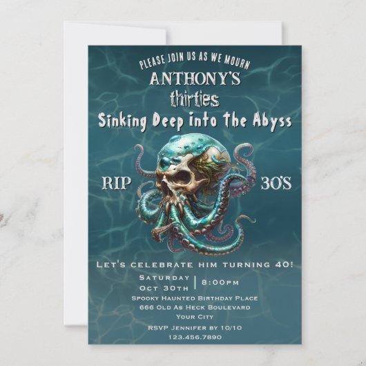 Dood aan mijn jeugdschedel Kraken 40e verjaardagsf Kaart (Voorkant)