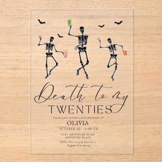 Dood aan mijn twintigers Halloween 30e verjaardag Acryl Uitnodigingen (Voorkant)