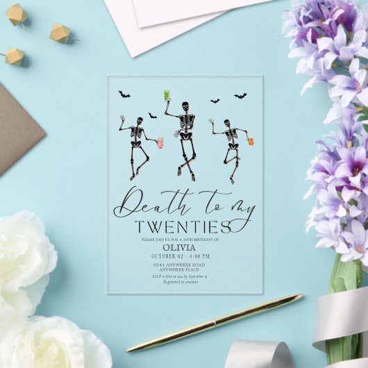 Dood aan mijn twintigers Halloween 30e verjaardag Acryl Uitnodigingen (Insitu (Huwelijk))