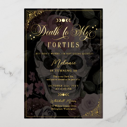 Dood aan mijn veertiger jaren bloemengotische sche folie uitnodiging (Voorkant)