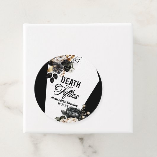 Dood aan mijn vijftiger bloemenfeest 60ste verjaar bedankjes labels (In situ)