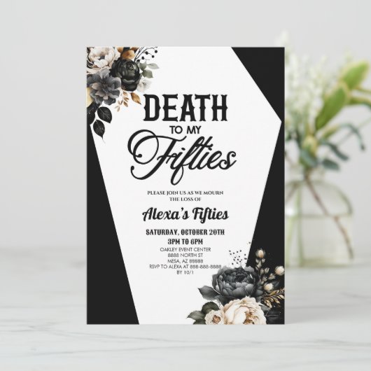 Dood aan mijn vijftiger bloemenfeest 60ste verjaar kaart (Staand voorkant)